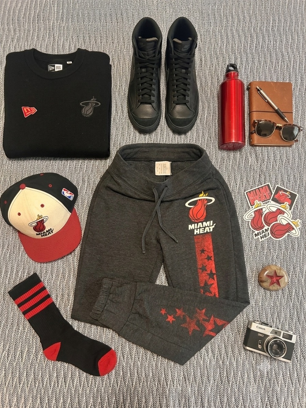 Miami Heat Charcoal Gray Joggers with Red Star & Flame Logo